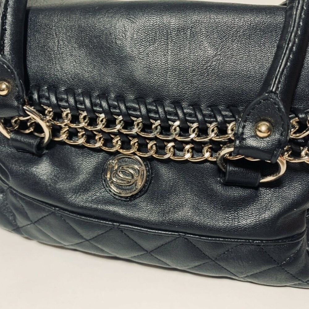 New BEBE Small Black Cross Body Satchel Purse Gold - Picture 2 of 7
